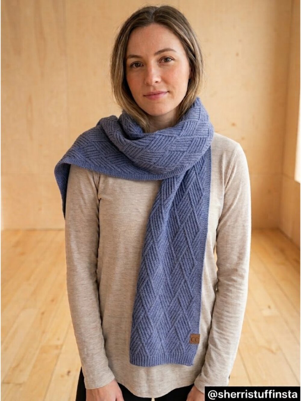 NWT C.C Exclusives Diagonal Knit Wide Scarf Denim Mix 75” Denim Blue